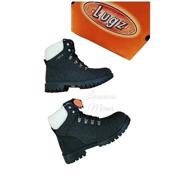 Lugz Grotto II Womens Black Cream Fleece Suede Lace-Up Combat Boots Sizes 7.5 - Picture 3 of 12